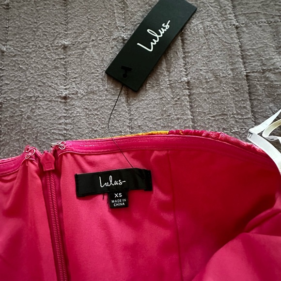 New Lulus Pink Floral Jacquard Strapless Bustier MIDI Dress Size XS - Picture 5 of 6